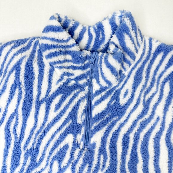 NEW H&M Zebra Fleece top Baby Blue Pockets! Half Zip Warm & Toasty XL So Cute - Picture 7 of 7